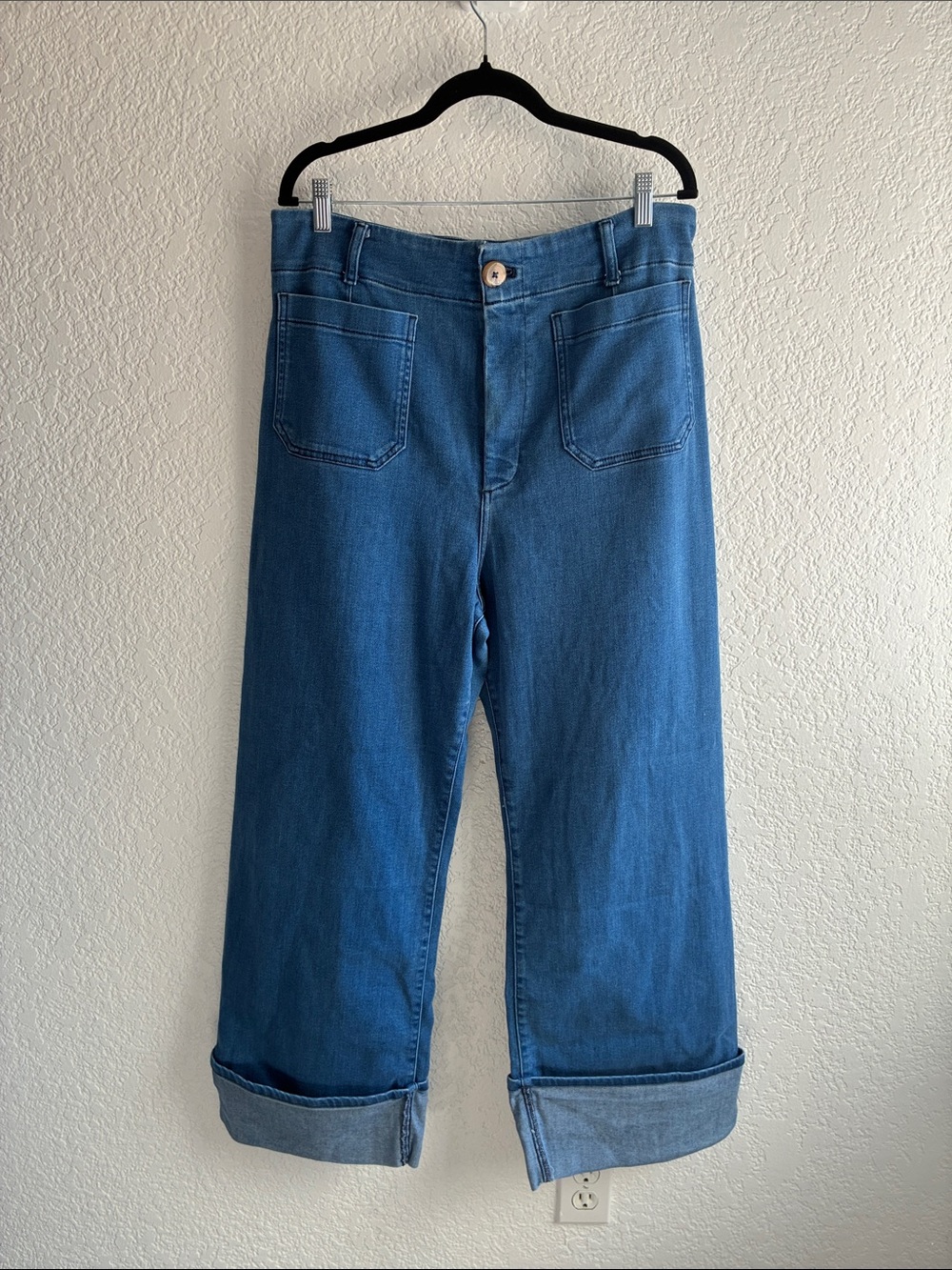 Maeve Anthropologie Colette Cuffed Wide Leg Jeans Dark Wash Ankle Crop 33T
